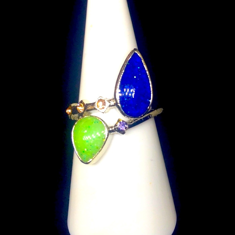 Lime Green & Blue Opal W/ Beautiful Lil Diamond Wrap-A-Ring